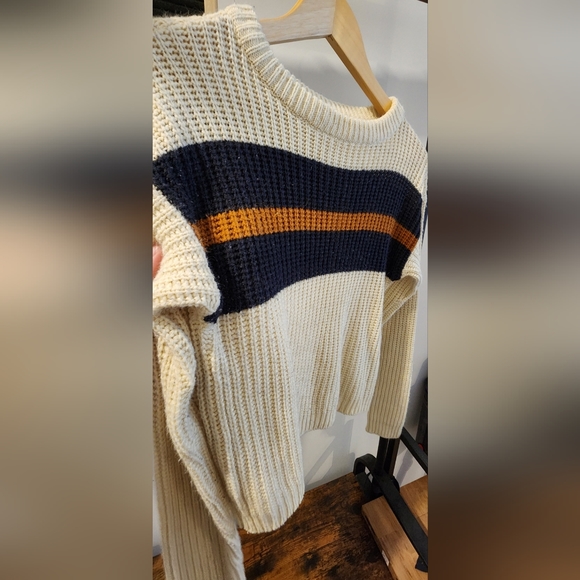 Terranova Knitted Sweater Cream  Stripes BLUE - Picture 3 of 6